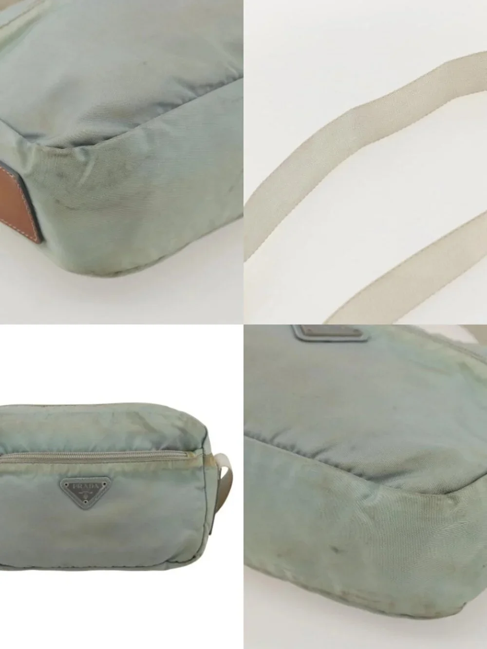 PRADA Shoulder Bag Nylon Light Blue Silver Auth 175693